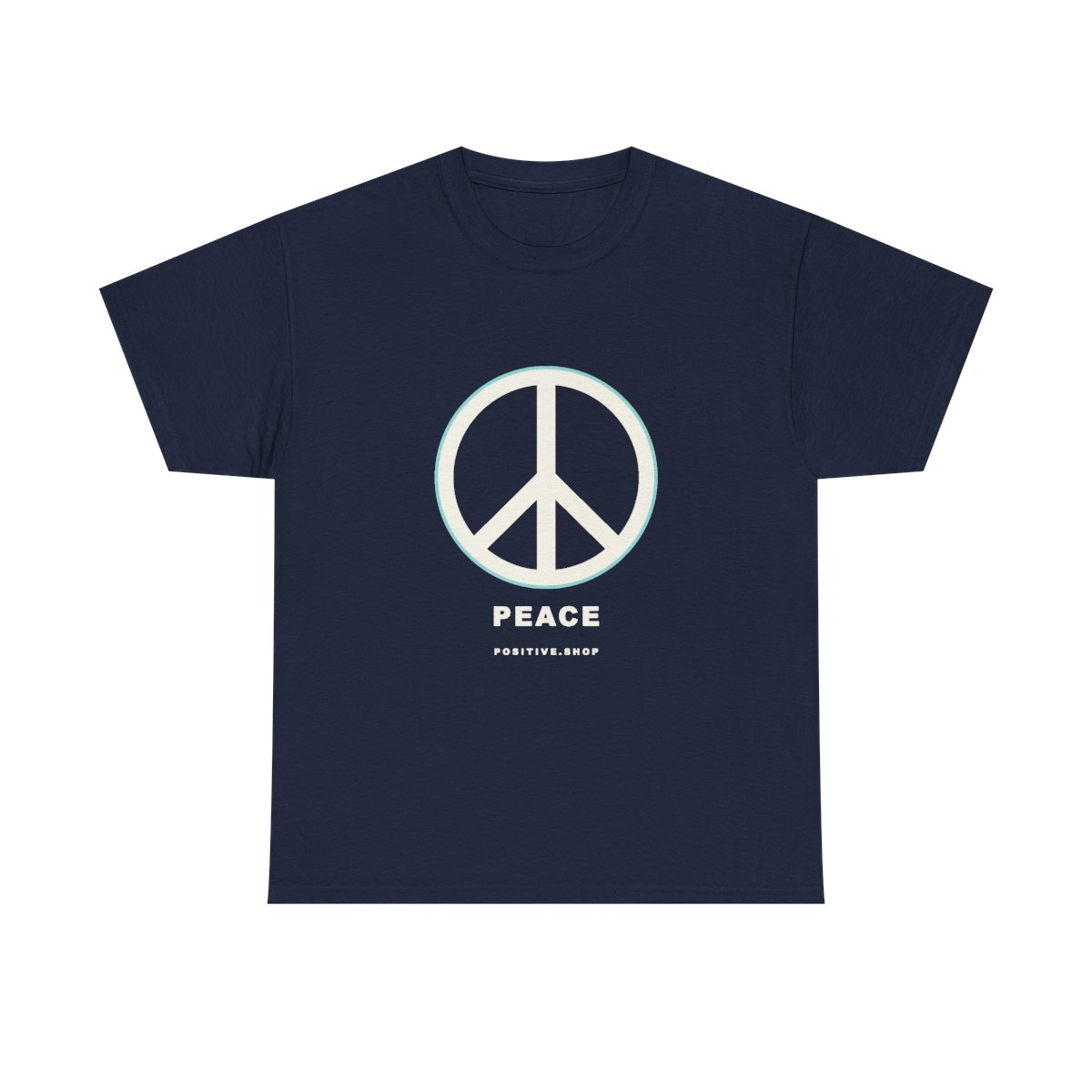 Cream peace sign symbol on a navy unisex t-shirt